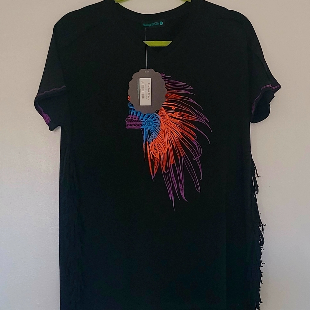 NWT Sterling Kreek Short Sleeve Top W/Fringe